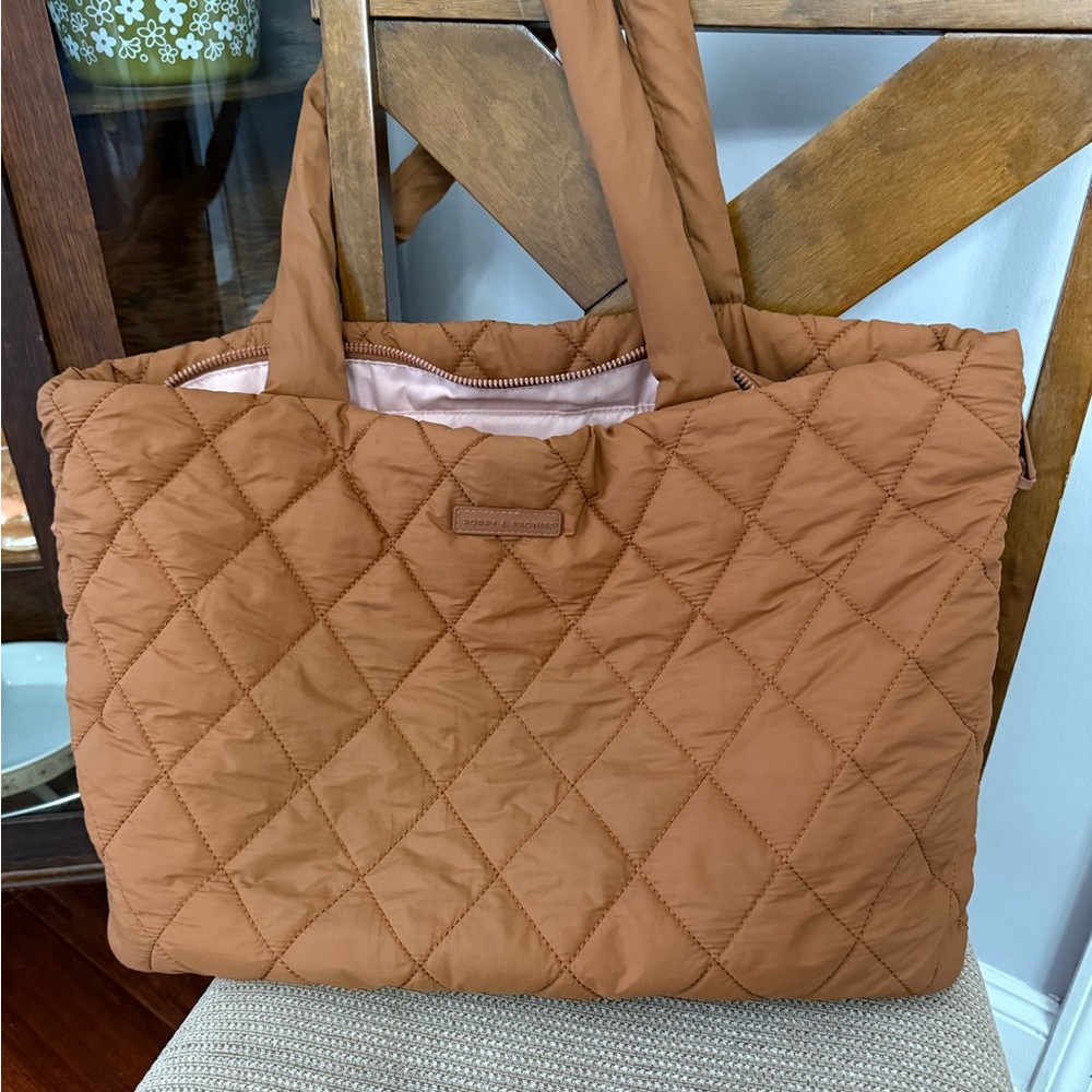 Poppy & Peonies Quilted Tote in Camel